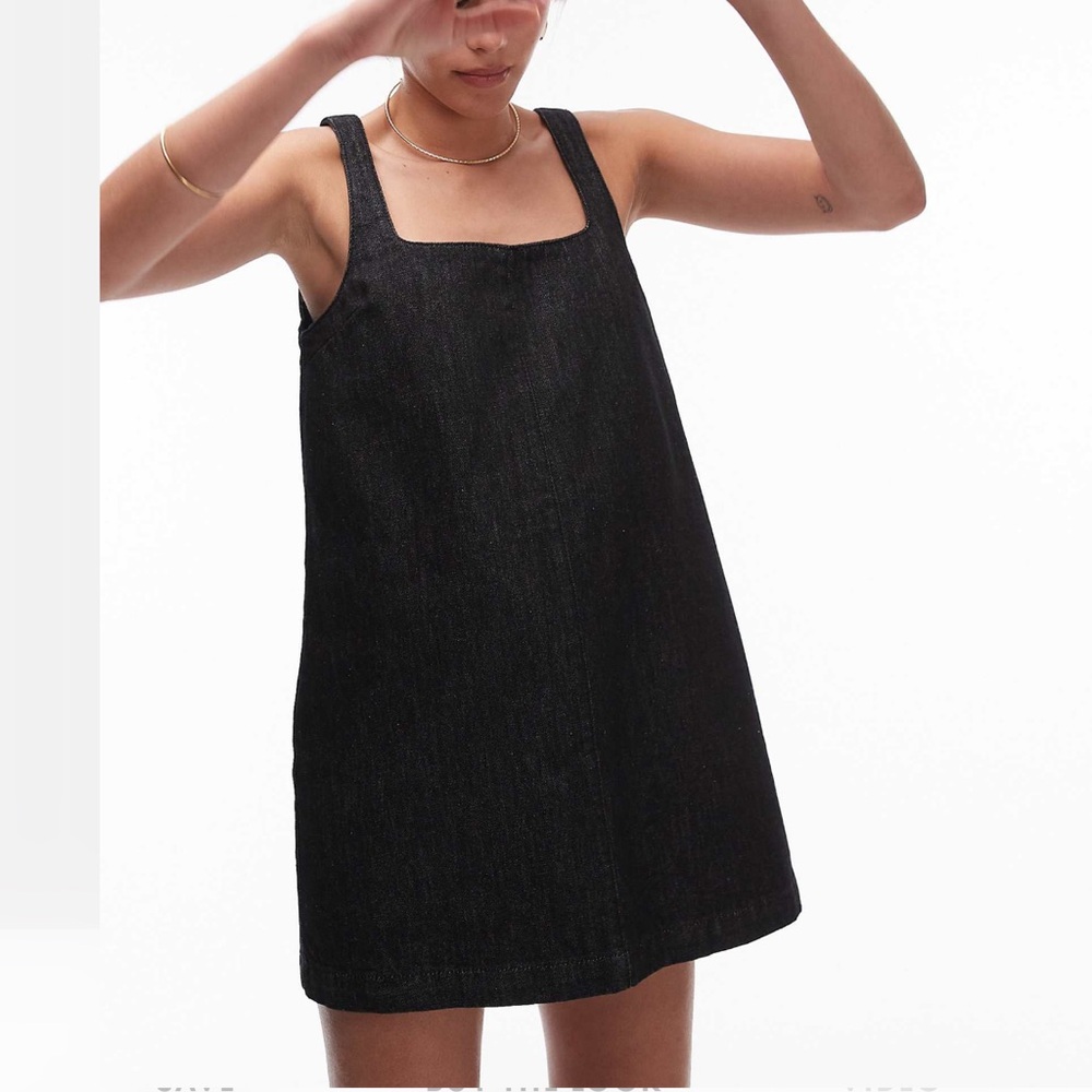 Topshop NWOT Tailored Black Rinse Denim Pinafore Dress Size 2